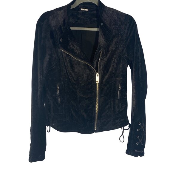 Free People Lacey velvet  jacket Womens XS Black Moto Jacket Lace-Up Details - Picture 5 of 12